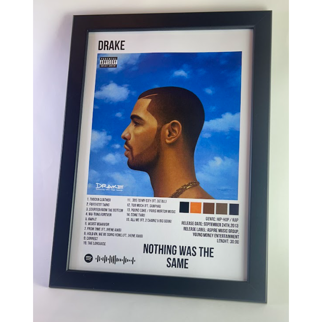 Álbum enmarcado de Drake tamaño A4 del álbum "Nothing Was the Same"