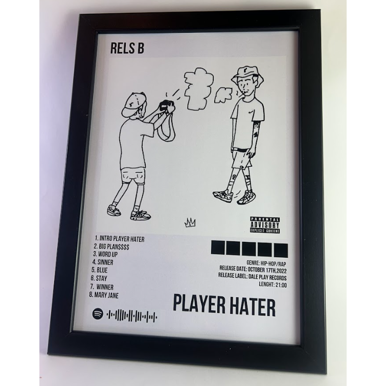 Álbum enmarcado de Rels B tamaño A4 del álbum "Player Hater"