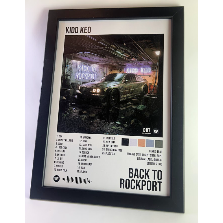 Álbum enmarcado de Kidd Keo tamaño A3 o A4 del álbum "Back to Rockport"