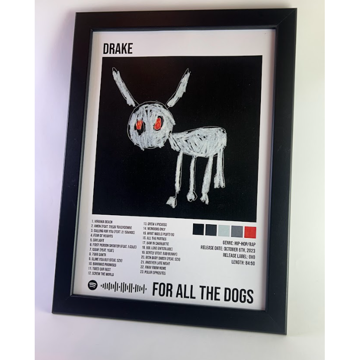 Álbum enmarcado de Drake tamaño A4 del álbum "For All the Dogs"