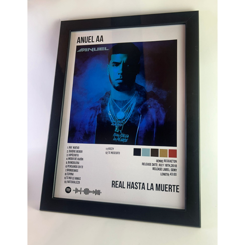Álbum enmarcado de Anuel AA tamaño A3 o A4 del álbum "Real Hasta La Muerte"