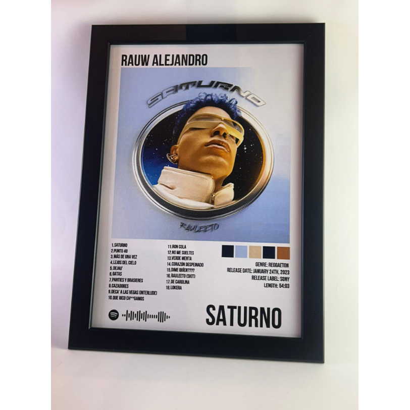 Álbum enmarcado de Rauw Alejandro tamaño A3 o A4 del álbum "Saturno"