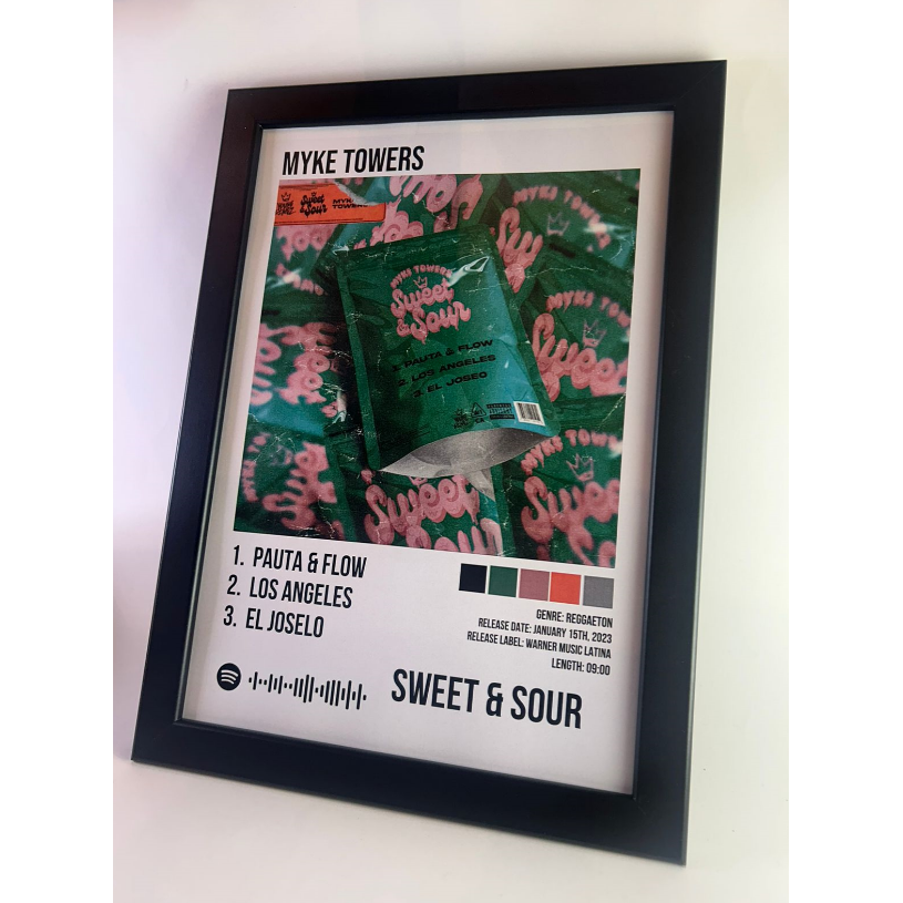 Álbum enmarcado de Myke Towers tamaño A3 o A4 del álbum "Sweet Sour"