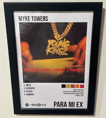 Álbum enmarcado de Myke Towers, tamaño A3 o A4, del álbum "Para Mi Ex".