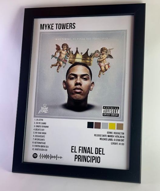 Álbum enmarcado de Myke Towers tamaño A3 o A4 del álbum "El Final del Principio"