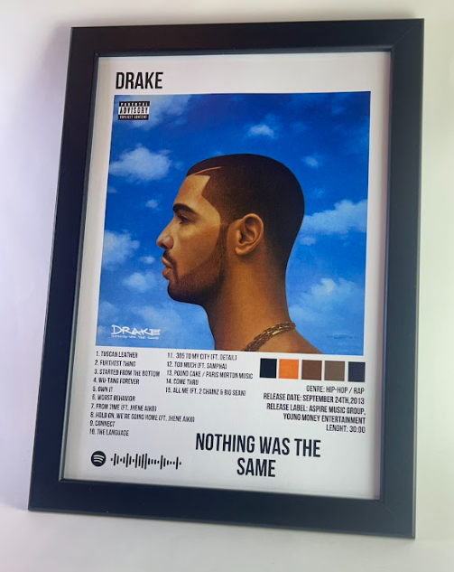 Álbum enmarcado de Drake tamaño A4 del álbum "Nothing Was the Same"