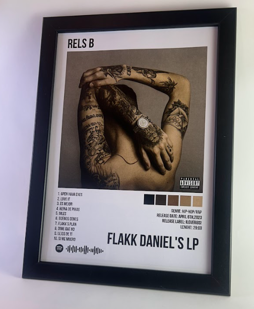 Álbum enmarcado de Rels B tamaño A4 del álbum "Flakk Daniel's LP