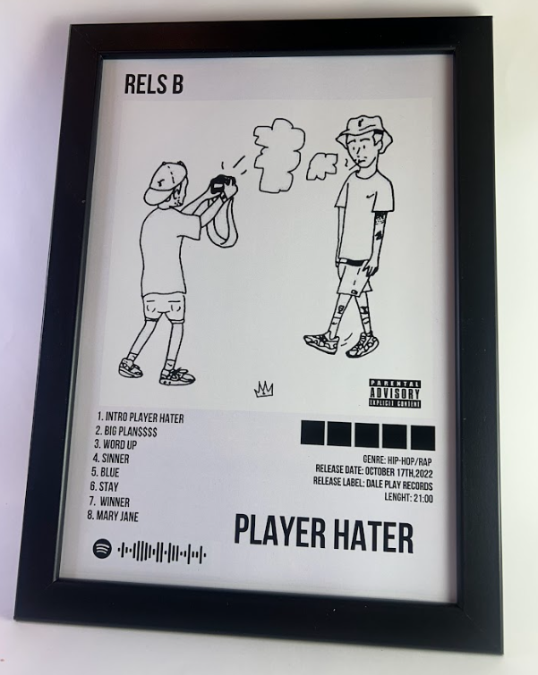 Álbum enmarcado de Rels B tamaño A4 del álbum "Player Hater"