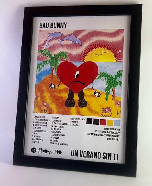 Álbum enmarcado de Bad Bunny tamaño A3 o A4 del álbum "Un Verano Sin Ti"