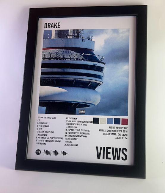 Álbum enmarcado de Drake tamaño A4 del álbum "Views"