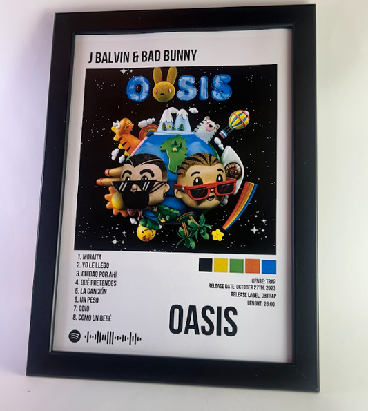 Álbum enmarcado de Bad Bunny tamaño A3 o A4 del álbum "Oasis" (con J Balvin)