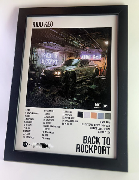 Álbum enmarcado de Kidd Keo tamaño A3 o A4 del álbum "Back to Rockport"