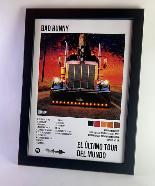 Álbum enmarcado de Bad Bunny tamaño A3 o A4 del álbum "El Último Tour del Mundo"