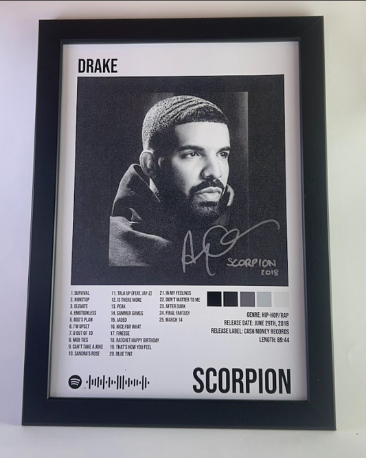 Álbum enmarcado de Drake tamaño A4 del álbum "Scorpion"