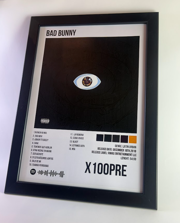 Álbum enmarcado de Bad Bunny tamaño A3 o A4 del álbum "X 100PRE"