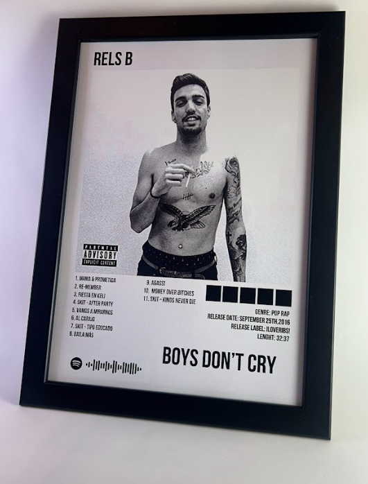 Álbum enmarcado de Rels B tamaño A4 del álbum "Boys Don't Cry"