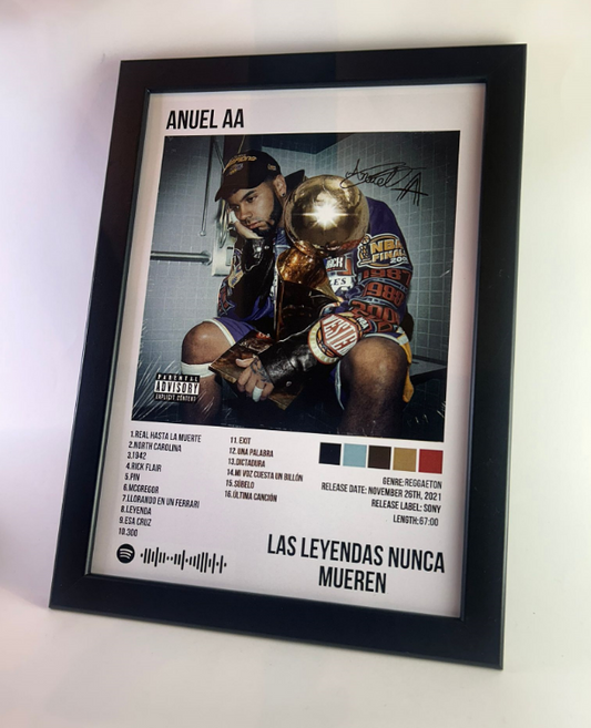 Álbum enmarcado de Anuel AA tamaño A3 o A4 del álbum "Las Leyendas Nunca Mueren"