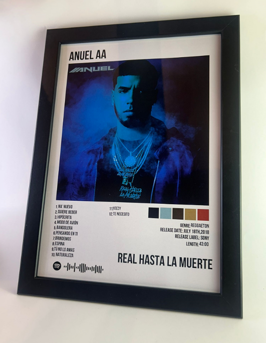 Álbum enmarcado de Anuel AA tamaño A3 o A4 del álbum "Real Hasta La Muerte"