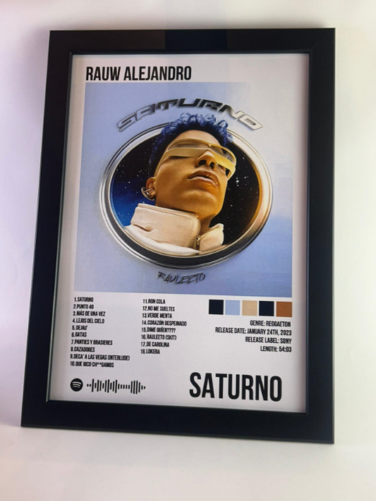 Álbum enmarcado de Rauw Alejandro tamaño A3 o A4 del álbum "Saturno"