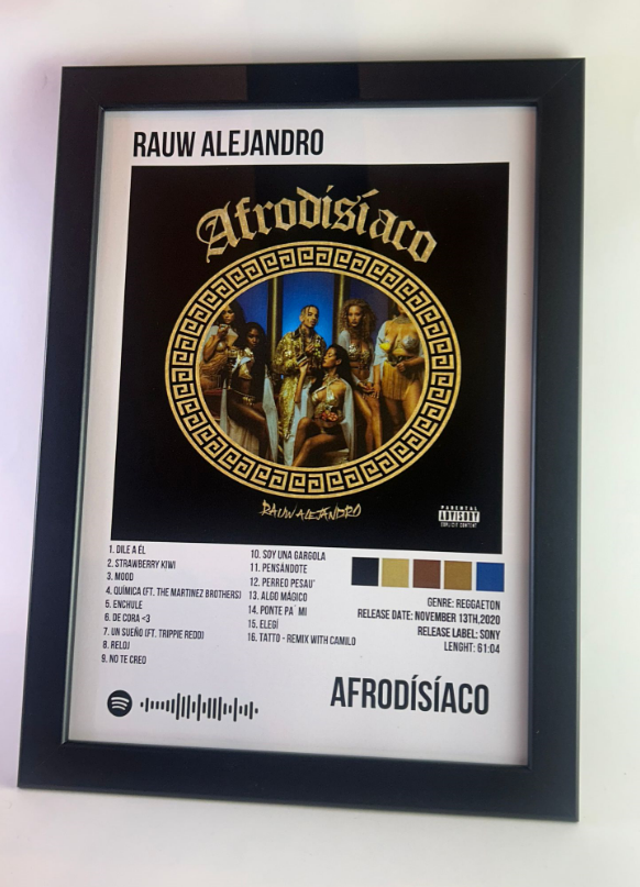 Álbum enmarcado de Rauw Alejandro tamaño A3 o A4 del álbum "Afrodisíaco"