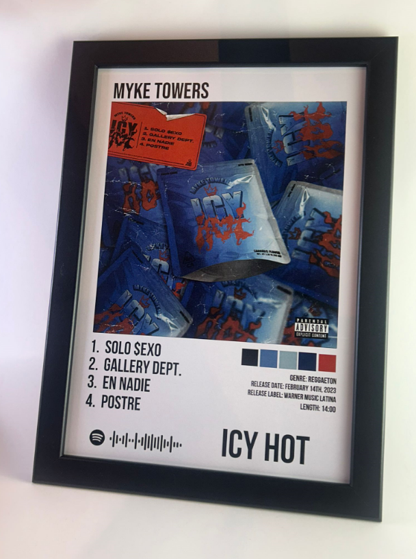 Álbum enmarcado de Myke Towers tamaño A3 o A4 del álbum "Icy Hot"