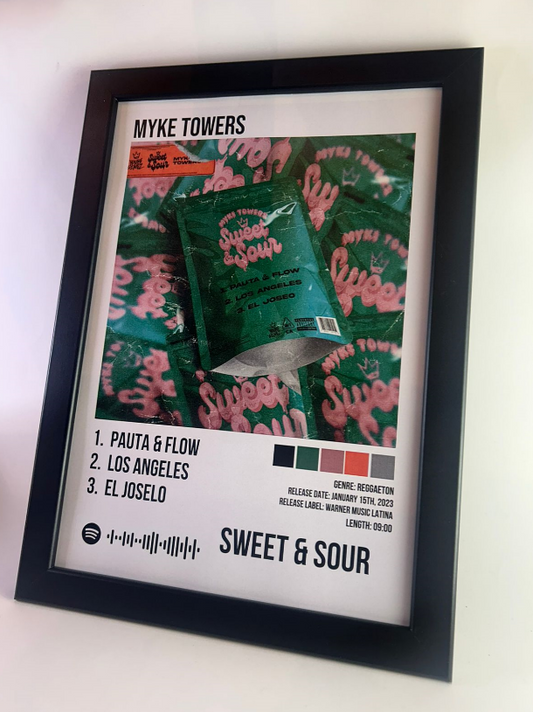 Álbum enmarcado de Myke Towers tamaño A3 o A4 del álbum "Sweet Sour"